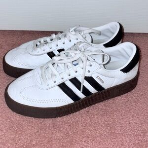White and Black Platform Samba Sneakers